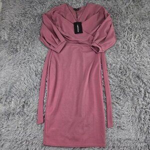 Pretty‎ Little Thing Womens 12 Violet Wrap Tie Waist Puff Sleeve Midi Dress
